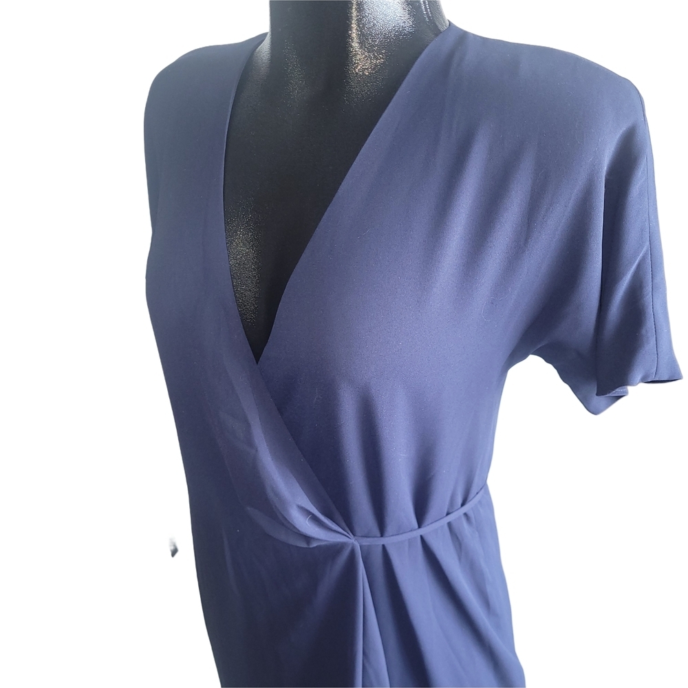 Aritzia's Babaton Navy Blue Wallace Short Sleeve Wrap Style Midi Dress XS - Picture 4 of 8
